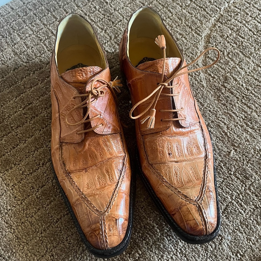 Mauri "Zeus" 4662 Hand-Painted Genuine Baby Crocodile Oxford Shoes With Tassels